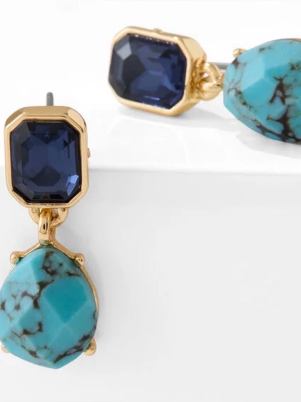 Talbots- Gold Drop Earrings with Blue and Turquoise Stones